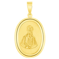 Load image into Gallery viewer, 14k Yellow Gold Oval Miraculous Medal of Virgin Mary Pendant with Cuban Chain Curb Necklace
