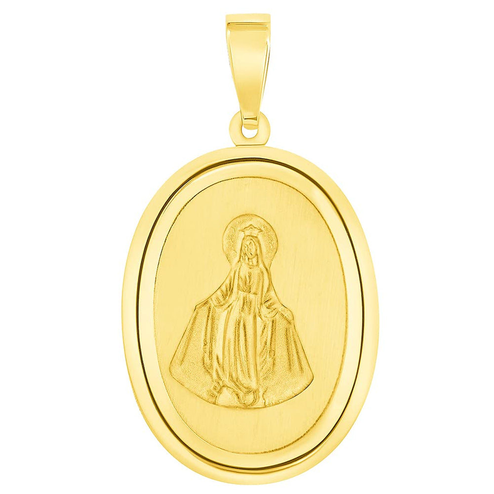 14k Yellow Gold Oval Miraculous Medal of Virgin Mary Pendant (1")