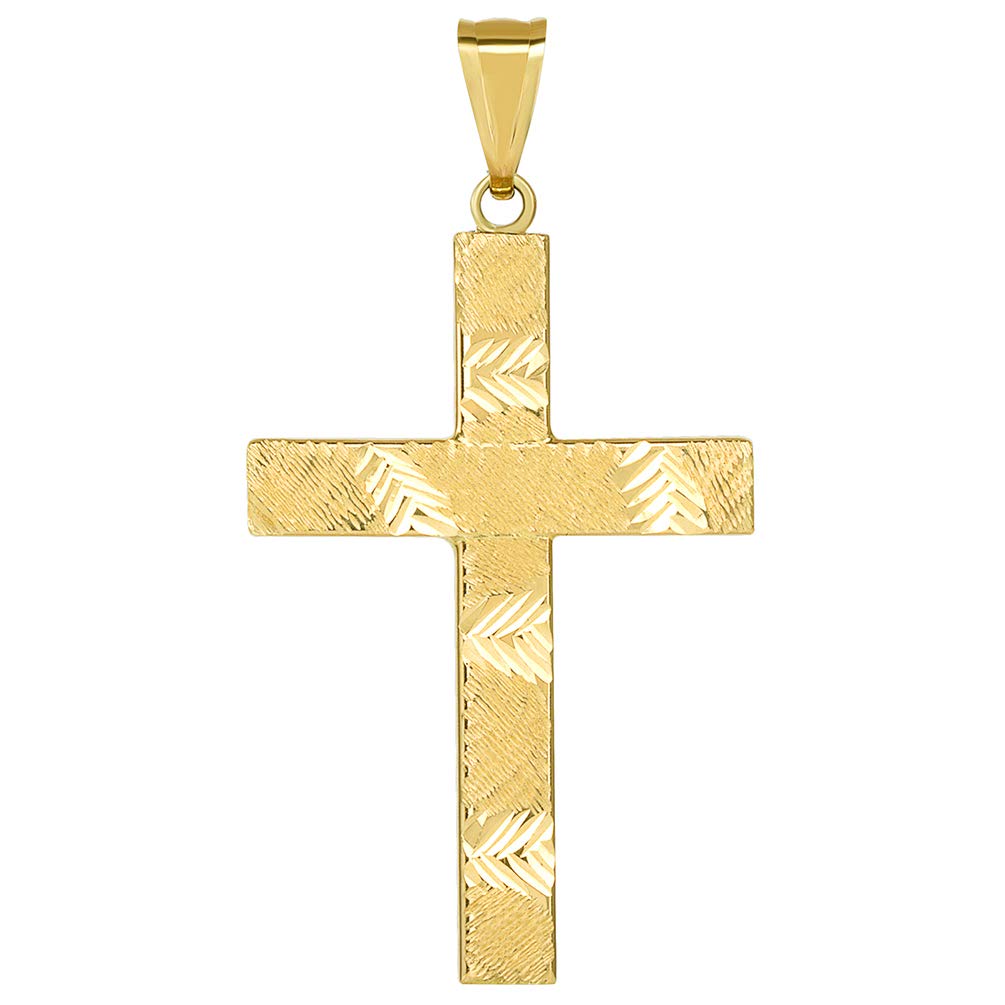 14k Yellow Gold Polished and Textured Reversible Religious Plain Cross Pendant