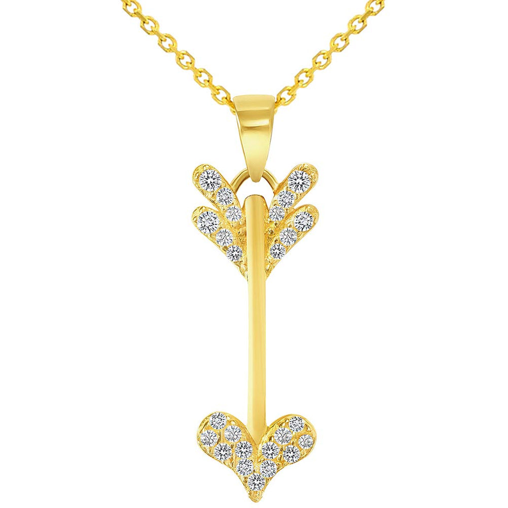 14k Yellow Gold Cubic-Zirconia Reversible Vertical Cupid's Love Arrow Pendant Necklace