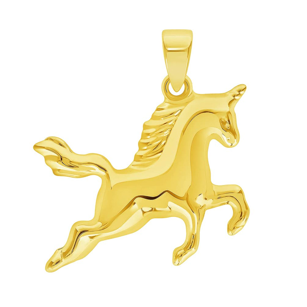 14k Yellow Gold 3D Unicorn Charm Magical Horse Pendant
