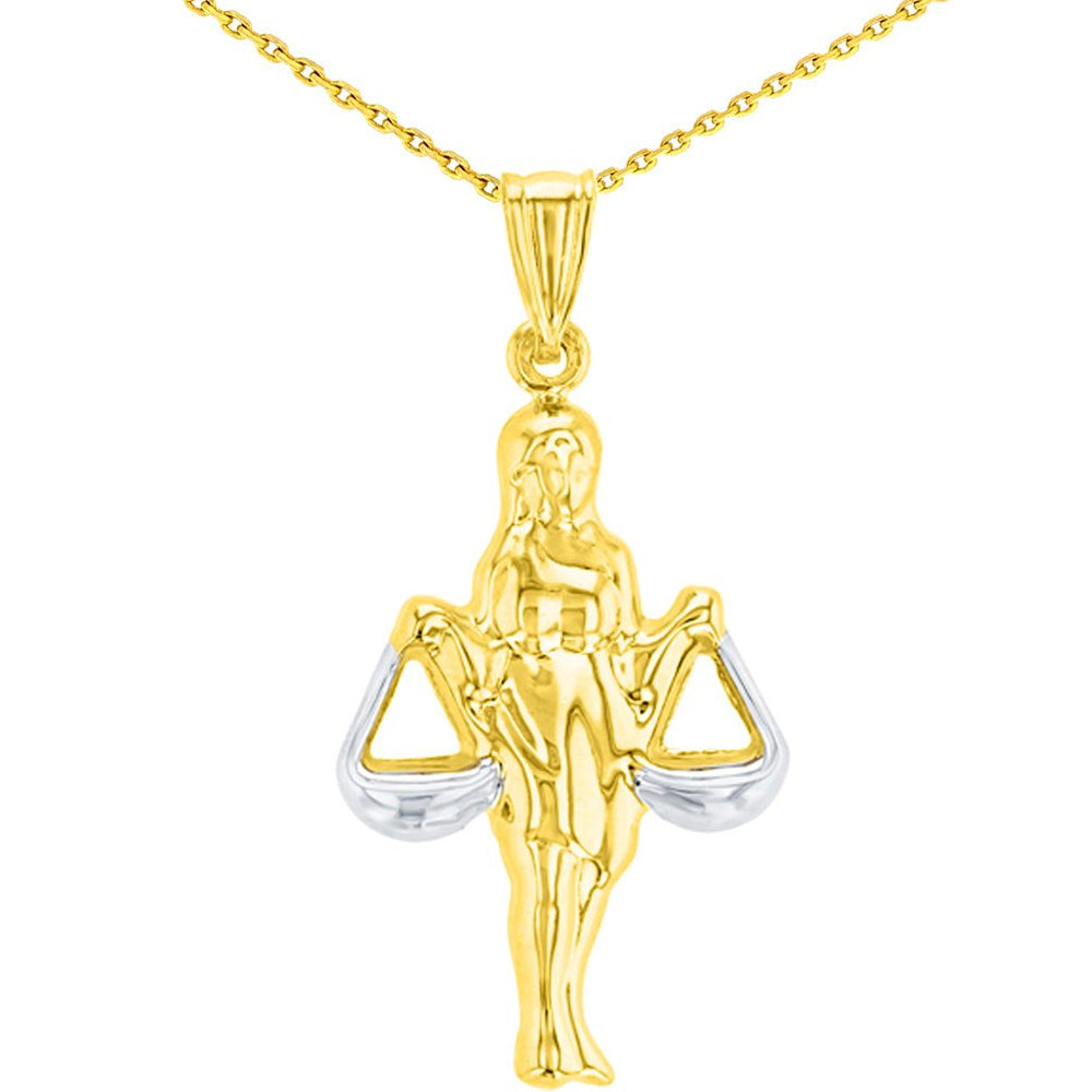High Polish 14K Gold Libra Zodiac Sign Charm Holding Scale Pendant with Chain Necklace - Yellow Gold