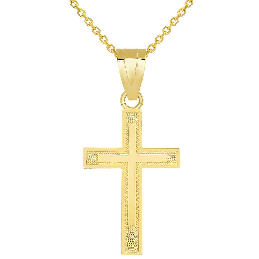 Solid 14k Yellow Gold Religious Latin Cross Pendant Necklace