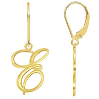 Load image into Gallery viewer, Solid 14k Yellow Gold Elegant Script Letter Cursive Initial Dangle Drop Earrings with Leverback - A to Z
