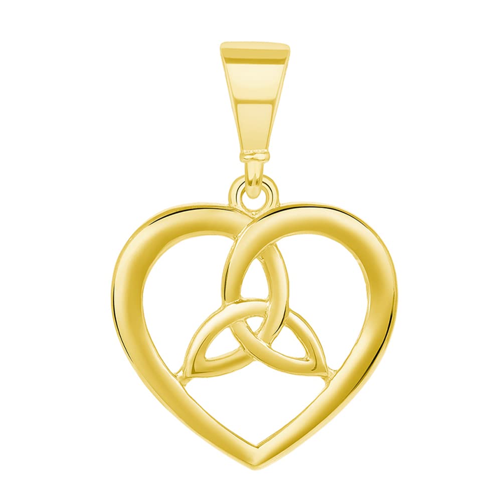 14k Yellow Gold Heart with Trinity Celtic Triquetra Love Knot Pendant