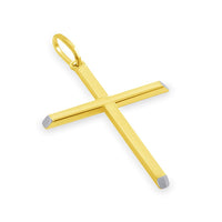 Load image into Gallery viewer, 14k Two-Tone Gold Slender Slanted Edge Plain Religious Cross Pendant with Figaro Chain Necklace
