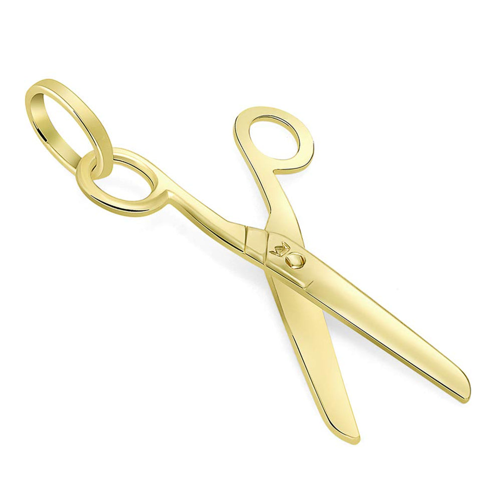Solid 14k Yellow Gold Scissors with Motion Moving Blades Pendant