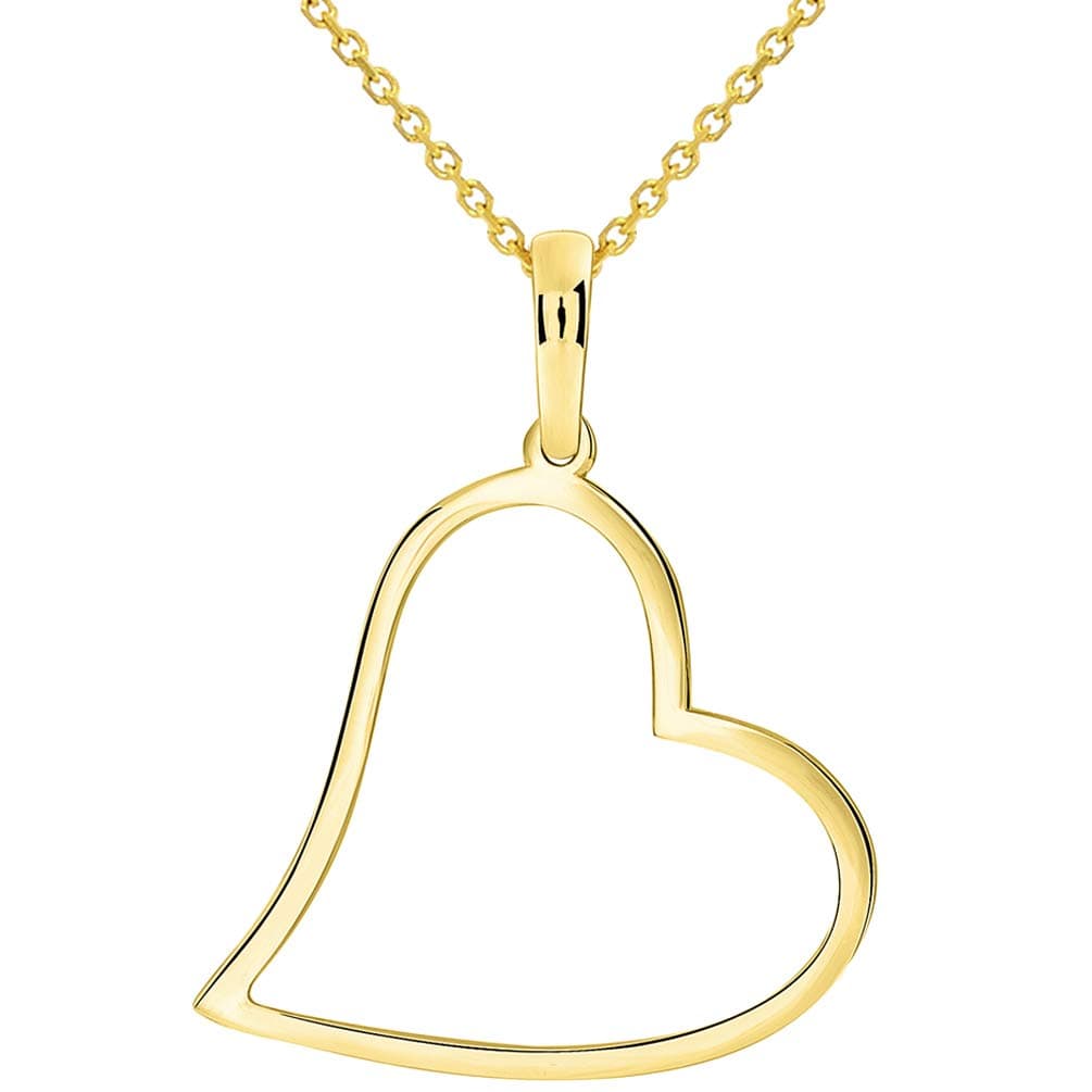 14k Solid Yellow Gold Open-Style Heart Pendant Necklace