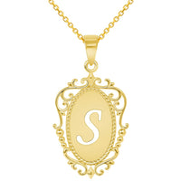 Load image into Gallery viewer, 14k Yellow Gold Elegant Filigree Oval Uppercase Initial S Script Letter Plate Pendant with Cable Chain Necklace
