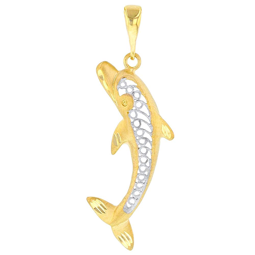 14k white gold pendant yellow dolphin
