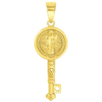 Load image into Gallery viewer, Solid 14k Yellow Gold Reversible Saint Benedict Key Charm Pendant with Cable Chain Necklace
