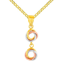 Load image into Gallery viewer, Solid 14K Tri-Color Gold Double Love Knot Charm Dangling Pendant Necklace
