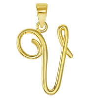 Load image into Gallery viewer, 14k Yellow Gold Elegant Script Letter V Cursive Initial Pendant Necklace
