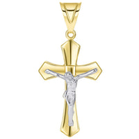 Load image into Gallery viewer, 14k Two Tone Solid Gold Passion Christian Cross Crucifix Pendant with Cable Necklace
