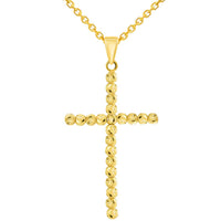 Load image into Gallery viewer, 14k Yellow Gold Beaded Moon-Cut Religious Cross Pendant Necklace
