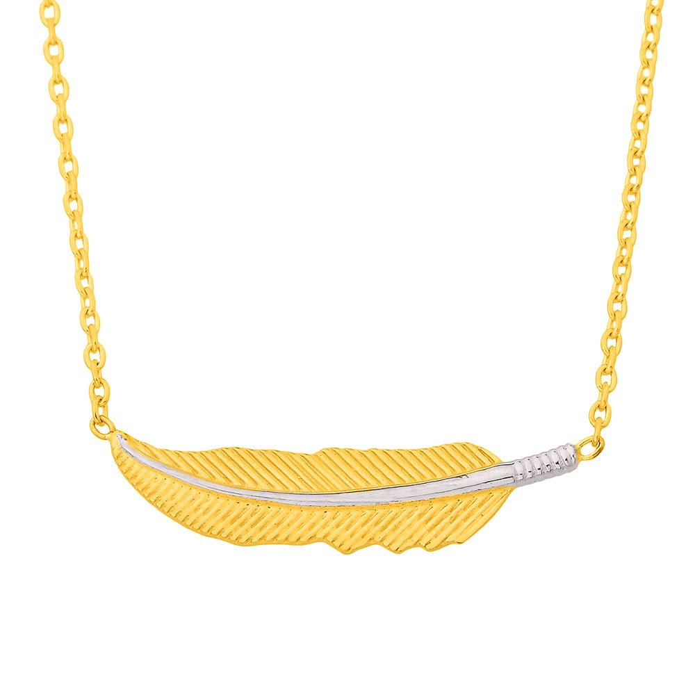14K Yellow Gold Sideways Feather Necklace