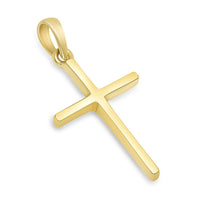 Load image into Gallery viewer, 14k Solid Yellow Gold Classic Small Religious Cross Charm Pendant with Cable, Curb, or Figaro Chain Necklaces
