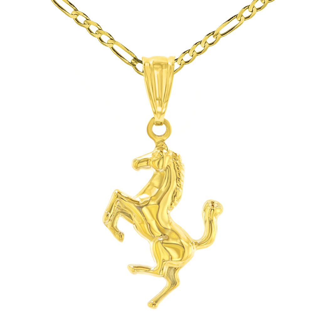 High Polished 14K Gold Stallion Horse Charm Animal Pendant Necklace - Yellow Gold