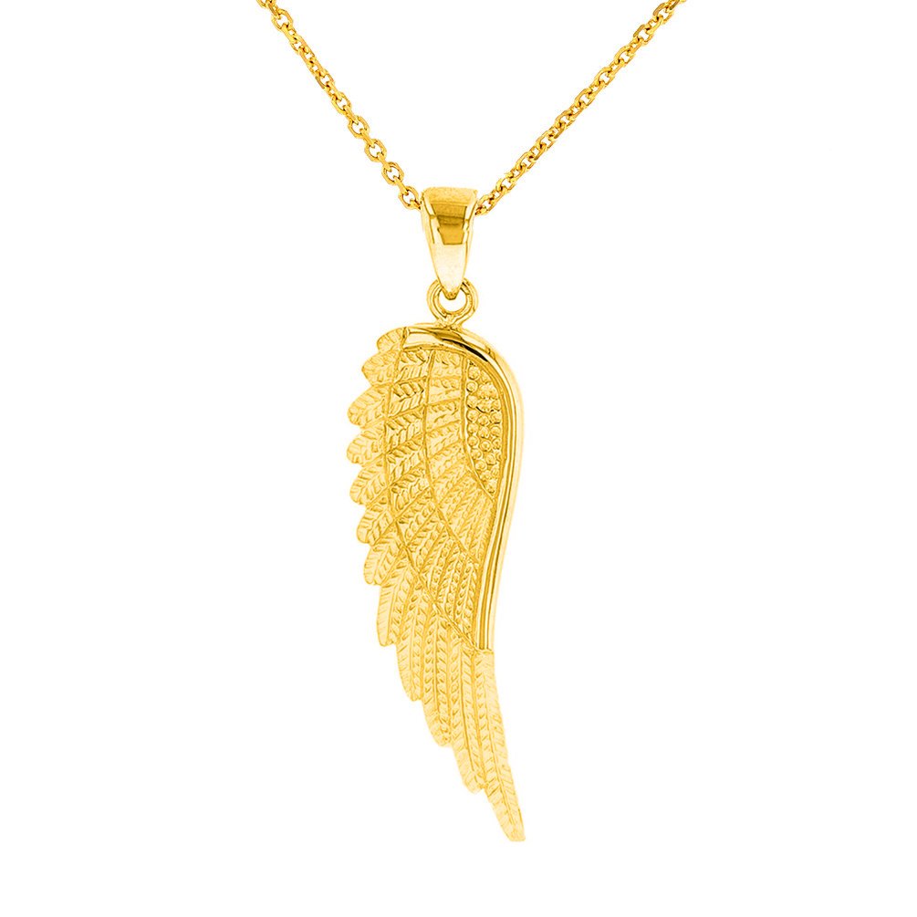 Textured Angel Wing Charm Pendant Necklace