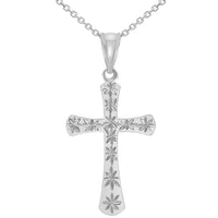 Load image into Gallery viewer, High Polished 14k White Gold Textured Star Cut Religious Cross Pendant Necklace with Rolo Cable Chain
