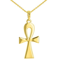 Load image into Gallery viewer, Solid 14K Yellow Gold Egyptian Ankh Cross Pendant Necklace with High Polish
