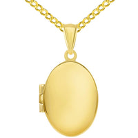 Load image into Gallery viewer, 14k Yellow Gold Plain and Simple Oval Locket Pendant with Curb Chain Necklace
