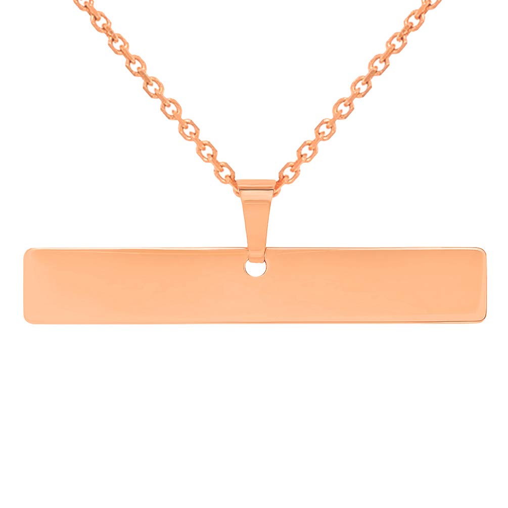 Solid 14karat Rose Gold Engravable Personalized Horizontal Bar Charm Pendant Necklace