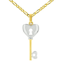 Load image into Gallery viewer, Polished Key to My Heart Love Pendant Figaro Necklace
