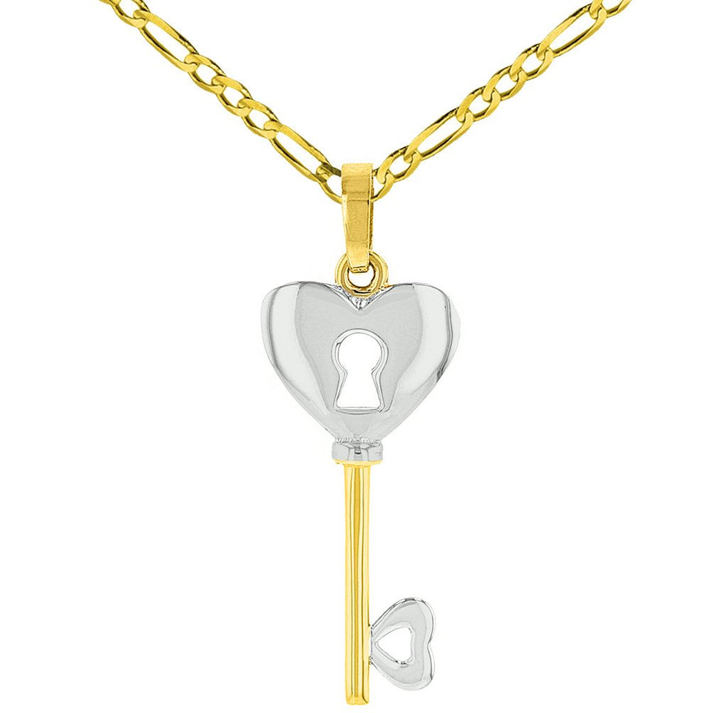Polished Key to My Heart Love Pendant Figaro Necklace
