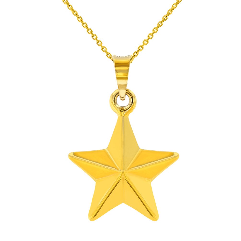 14K Yellow Gold Simple Star Charm Pendant Necklace with High Polish