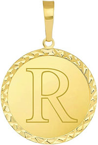 Load image into Gallery viewer, 14k Yellow Gold Personalized Round Block Letter Initial R Disc Pendant 
