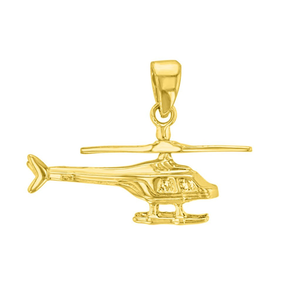 Solid 14K Gold Helicopter with Motion Moving Propeller Pendant - Yellow Gold