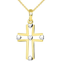 Load image into Gallery viewer, 14k Yellow Gold Two Tone Open Christian Cross Heart Pendant Necklace
