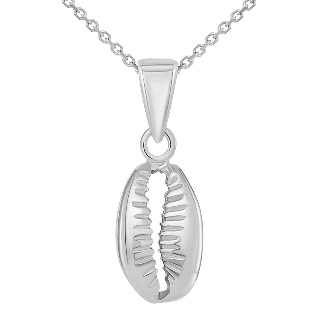 14k White Gold Small 3D Seashell Charm Cowrie Shell Pendant Necklace