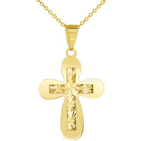Load image into Gallery viewer, 14k Yellow Gold Plain and Textured Double Layer Rounded Edge Cross Pendant Necklace
