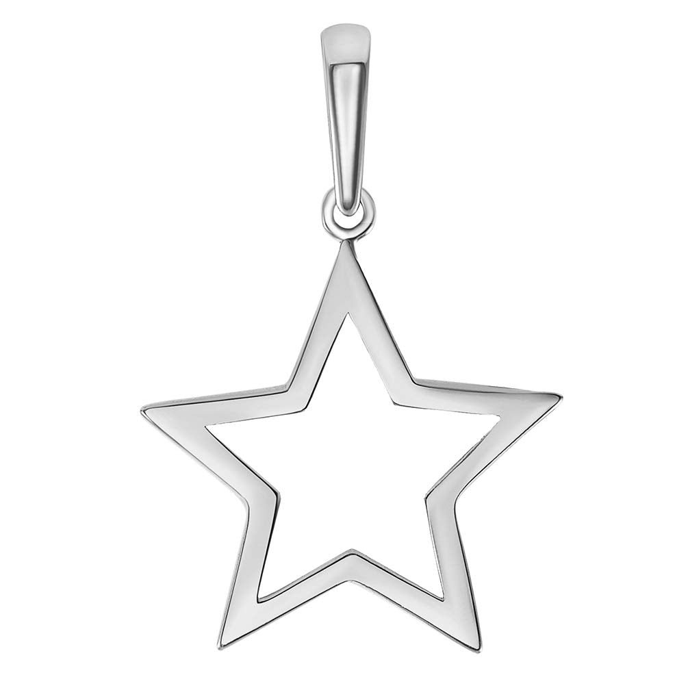 14k White Gold Simple Open Star Charm Pendant