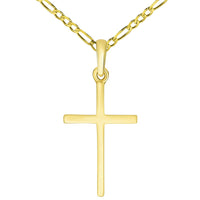 Load image into Gallery viewer, 14k Solid Yellow Gold Classic Small Religious Cross Charm Pendant with Cable, Curb, or Figaro Chain Necklaces
