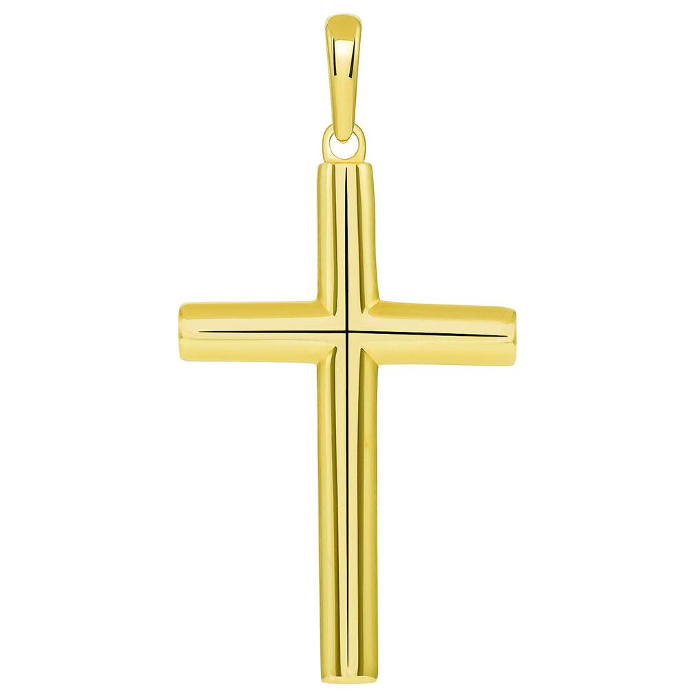 Solid 14k Yellow Gold Rounded Edge Simple Christian Cross Pendant
