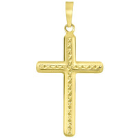 Load image into Gallery viewer, 14k Yellow Gold Textured Religious Classic Cross Pendant Necklace Available with Rolo, Curb, or Figaro Chain

