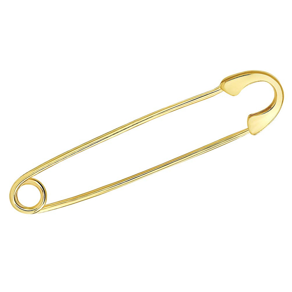 Solid 14k Yellow Gold Classic Safety Pin Brooch (1.30 inch)