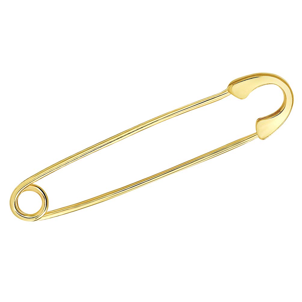 Jewelry America Solid 14K Yellow Gold Cubic Zirconia Elegant Classic Plain Safety Pin Brooch (1.20 inch)