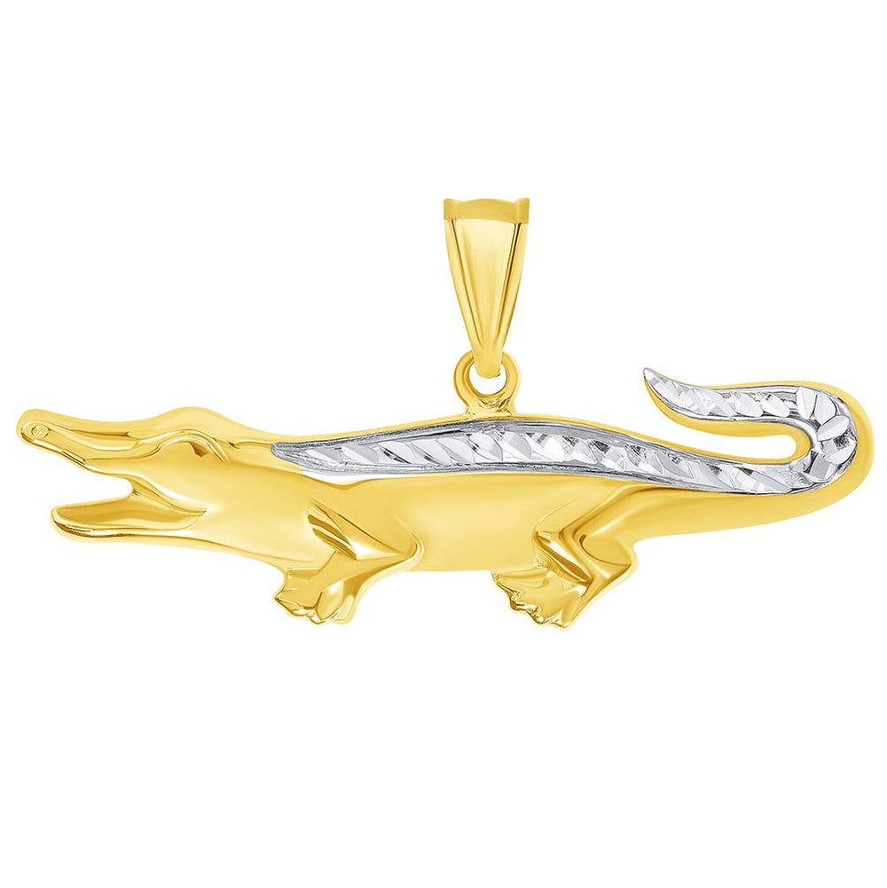 14k Yellow Gold Textured Two Tone Alligator Reptile Animal Pendant