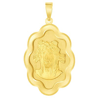 Load image into Gallery viewer, 14k Yellow Gold Holy Face of Jesus Christ On Elegant Miraculous Medal Pendant with Cuban Chain Curb Necklace
