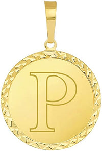 Load image into Gallery viewer, 14k Yellow Gold Personalized Round Block Letter Initial P Disc Pendant 
