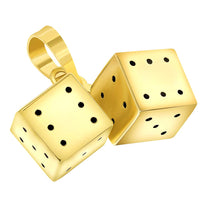 Load image into Gallery viewer, 14k Yellow Gold 3D Set of Classic Dice Charm Good Luck Pendant with Figaro Chain Necklace

