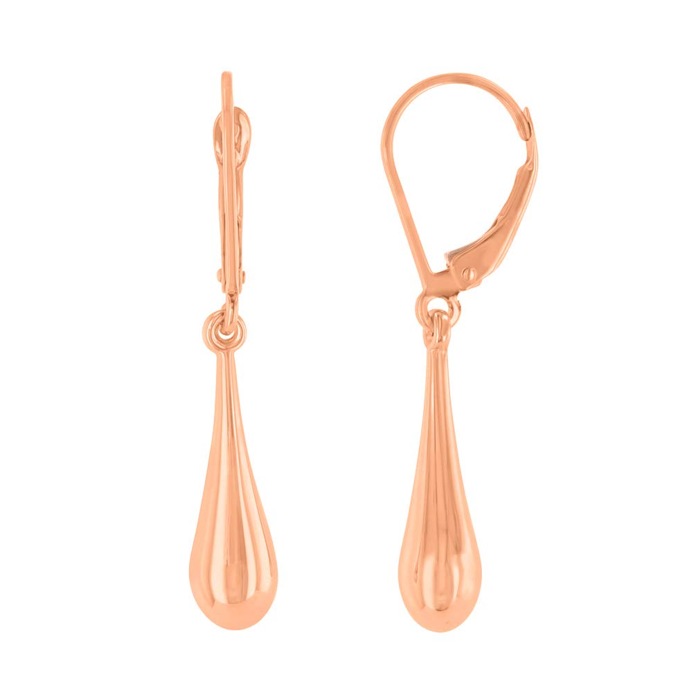 14k Rose Gold Plain and Simple Teardrop Dangle Drop Earrings