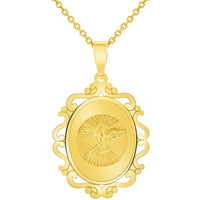 Load image into Gallery viewer, 14k Yellow Gold Holy Spirit Dove Religious Elegant Ornate Medal Pendant Necklace
