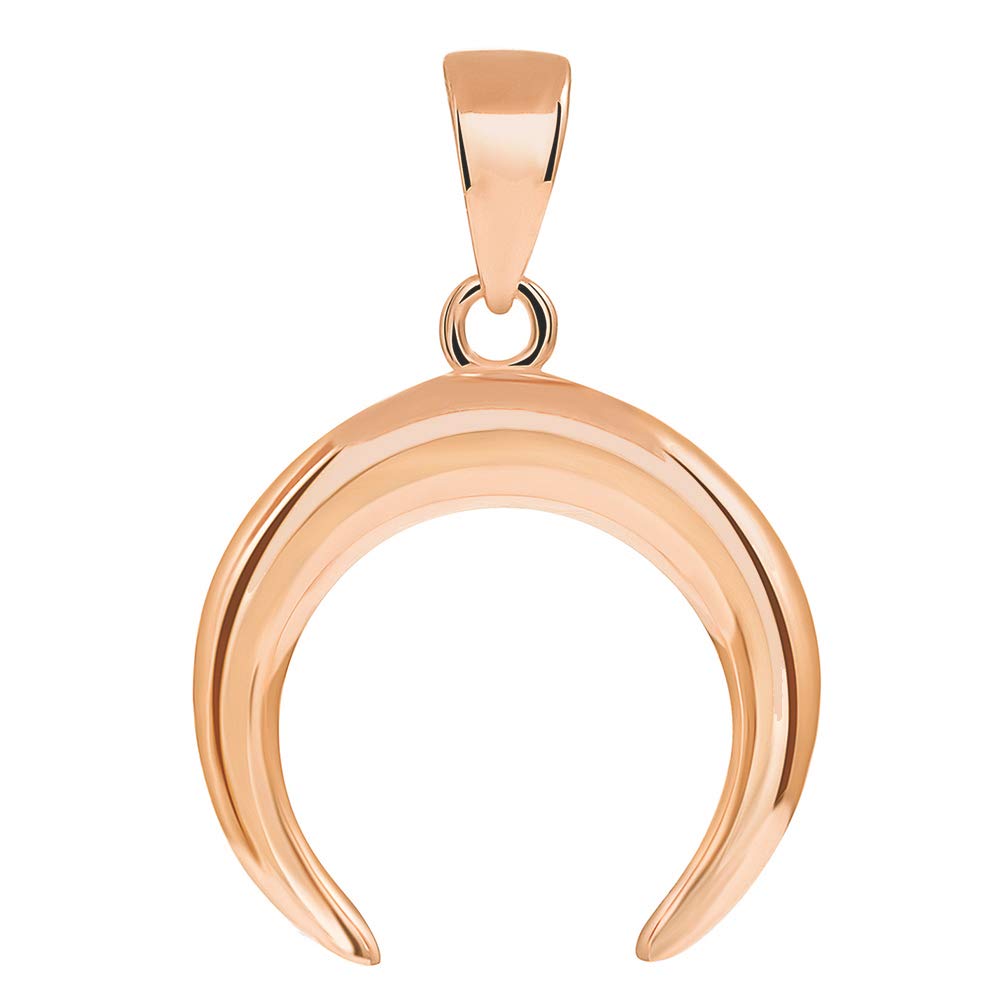 14k Rose Gold Double Horn Crescent Moon Pendant with High Polish