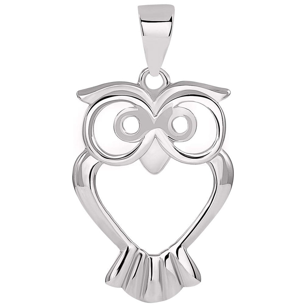 Solid 14k White Gold Open Big Eyes Owl Animal Pendant