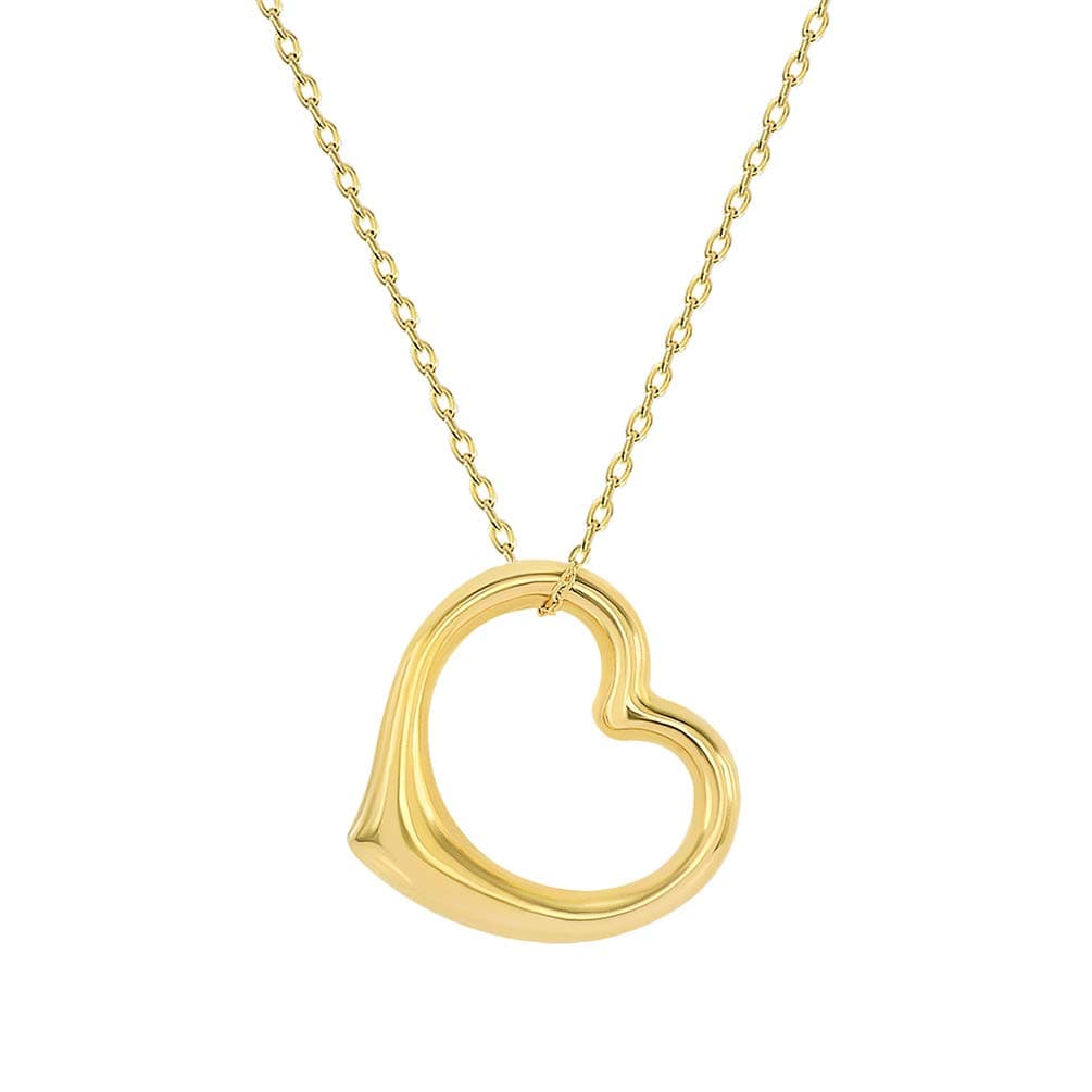 14k Yellow Gold 3D Open Puffed Heart Necklace with Lobster Claw Clasp